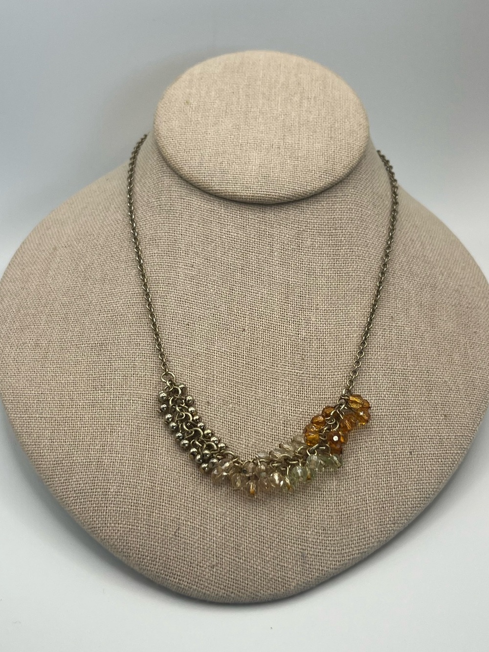 Coldwater Creek Necklace with Gold Tone Beads, Clear and Peach Acrylic Crystals